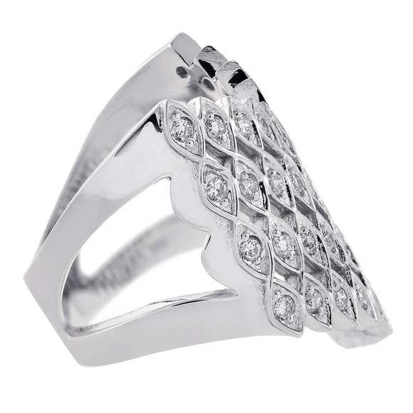 0.40 Carat Round Cut Diamond Chevron Ring 14K Gold - Picture 2 of 3